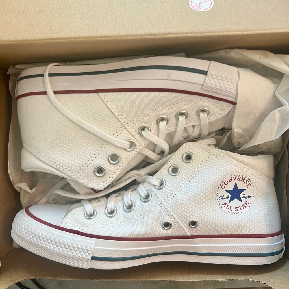Converse All Star White Madison Midtops with Red and Blue Trim